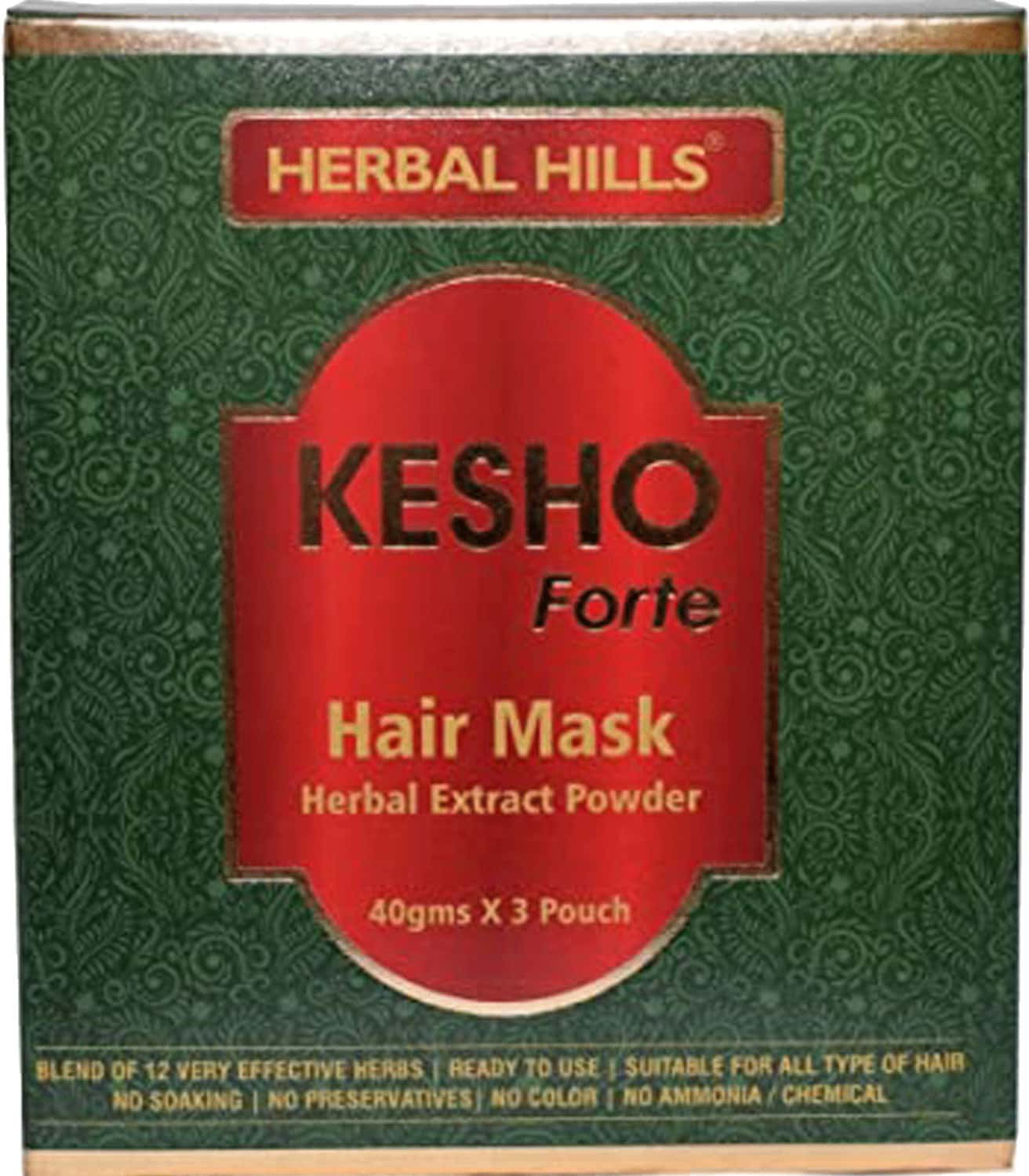 Herbal Hills Kesho Forte Ayurvedic Hair Mask Powder 120 Gms (40 Gm * 3 Pouch) (Pack Of 4)