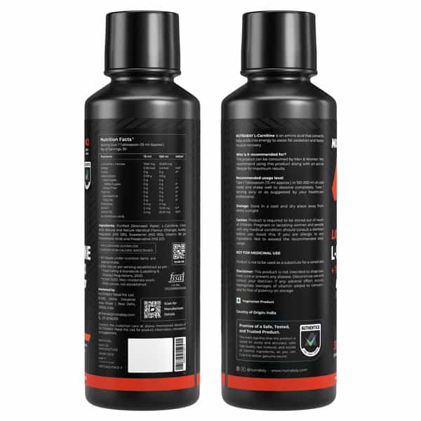 Nutrabay Pro Liquid L-Carnitine With Vitamin B5 - 450 Ml | Orange | 30 Servings