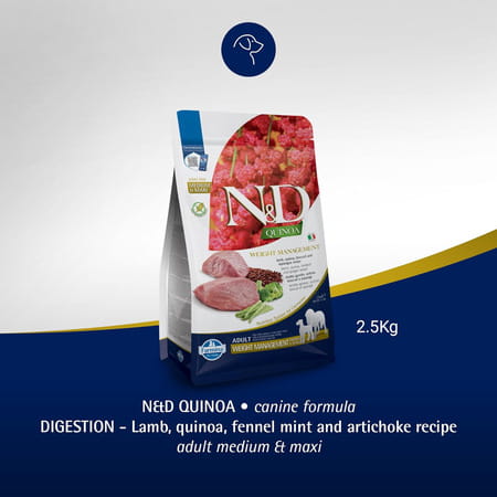 Farmina N&D Pet Foods Quinoa Weight Management Dry Dog Food | Grain-Free | Adult Breed | 2.5- Kg