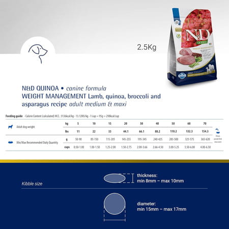 Farmina N&D Pet Foods Quinoa Weight Management Dry Dog Food | Grain-Free | Adult Breed | 2.5- Kg