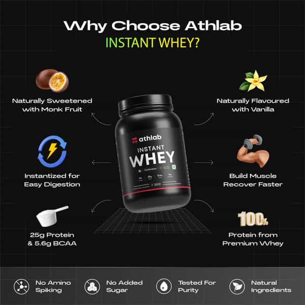 Athlab Instant Whey Protein | 25G Protein | No Preservatives | Vanilla Bean | 1 Kg
