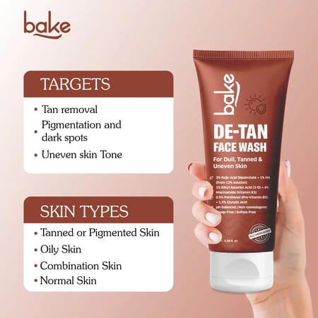 Bake De-Tan Face Wash With 2% Kojic | Niacinamide & Glycolic For Dark Spots (100ml)