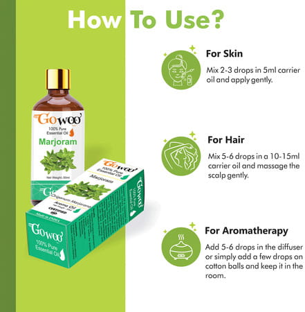 Go Woo 100% Pure Marjoram Oil Therapeutic Grade & Aromatherapy For Skin Care 30 Ml