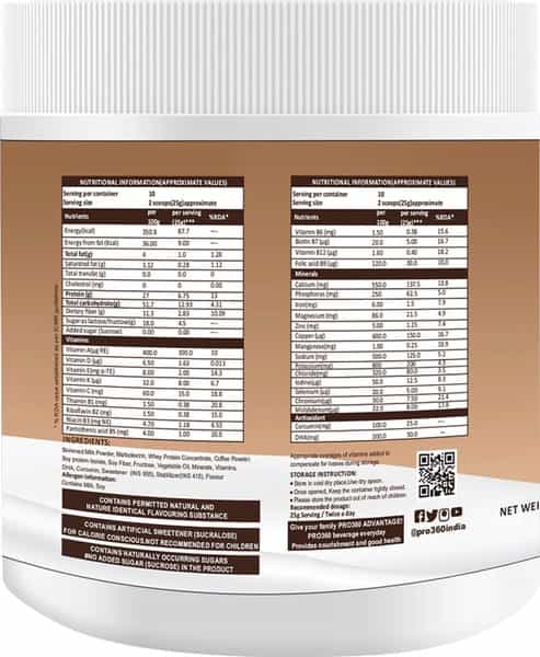 Pro360 Diabetic Roasted Coffee Nutritional Supplement Powder Tin Of 250 G