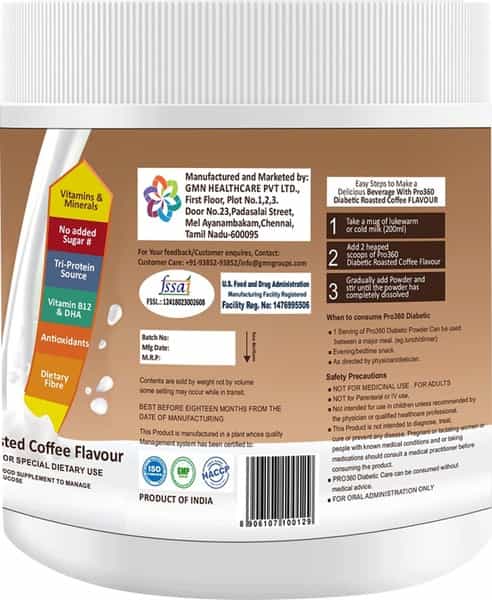 Pro360 Diabetic Roasted Coffee Nutritional Supplement Powder Tin Of 250 G