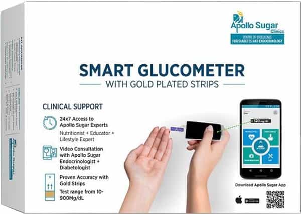 Apollo Sugar Smart Glucometer Kit (With Free 25 Gold Plated Test Strips)