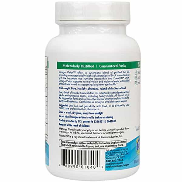 Nordic Naturals Omega Vision Support 1460 Mg Omega 3 Fish Oil Epa & Dha With Floraglo 60 Softgels