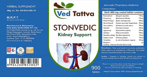 Ved Tattva Stonvedic 900 Tablets | Ayurvedic Herbal Supplement For Kidney Stone (Pack Of 4)