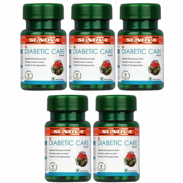 Sunova Diabetic Care Capsules | Fenugreek Gudmar And Daruharidra Extract - 60 Veg Capsules | 5 Packs