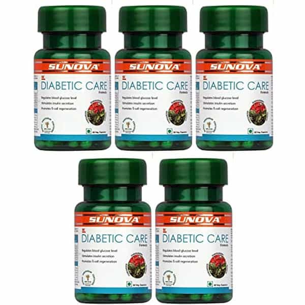 Sunova Diabetic Care Capsules | Fenugreek Gudmar And Daruharidra Extract - 60 Veg Capsules | 5 Packs
