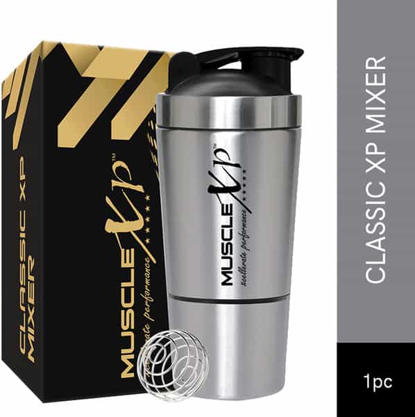 Musclexp Gym Shaker Classic Xp Mixer Stainless Steel Shaker Blender 590 Ml For Protein (Black Cap)