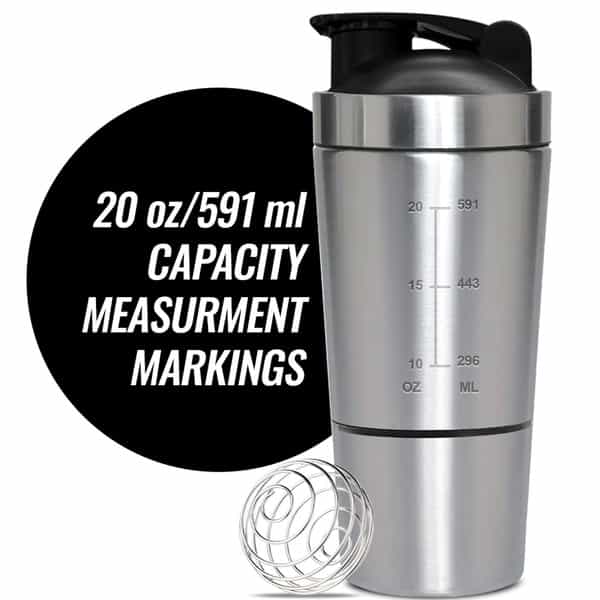Musclexp Gym Shaker Classic Xp Mixer Stainless Steel Shaker Blender 590 Ml For Protein (Black Cap)