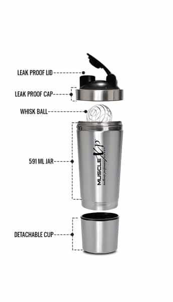 Musclexp Gym Shaker Classic Xp Mixer Stainless Steel Shaker Blender 590 Ml For Protein (Black Cap)