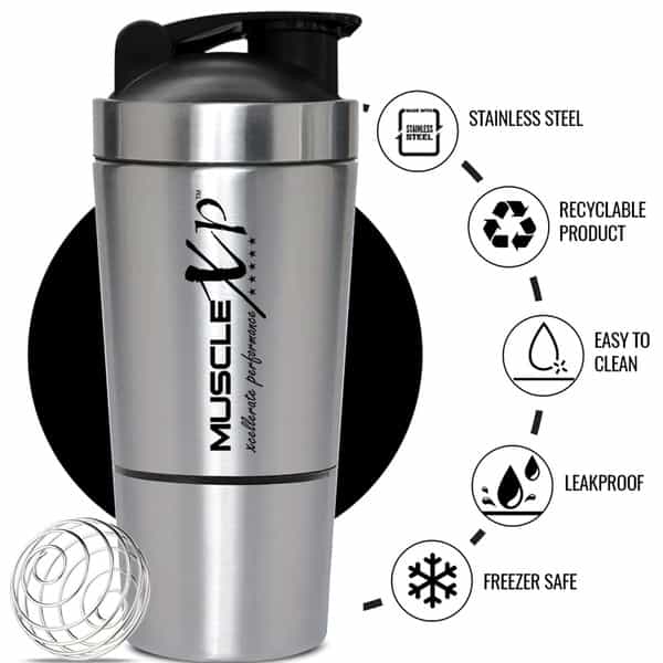 Musclexp Gym Shaker Classic Xp Mixer Stainless Steel Shaker Blender 590 Ml For Protein (Black Cap)