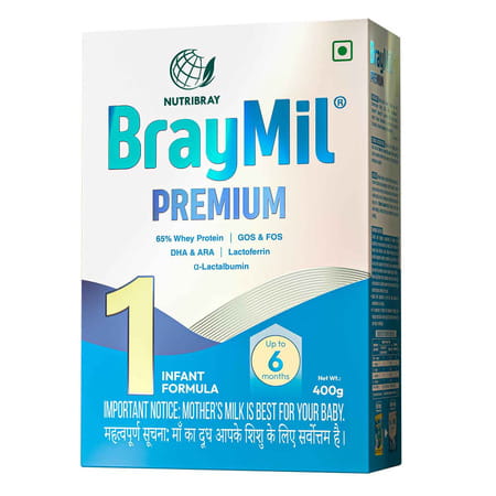 Braymil Premium 1 Infant Formula | Stage - 1 For 0 To 6 Months - 400 Gm (Bag In Box)