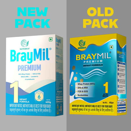Braymil Premium 1 Infant Formula | Stage - 1 For 0 To 6 Months - 400 Gm (Bag In Box)