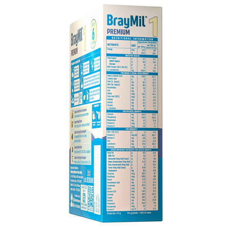 Braymil Premium 1 Infant Formula | Stage - 1 For 0 To 6 Months - 400 Gm (Bag In Box)