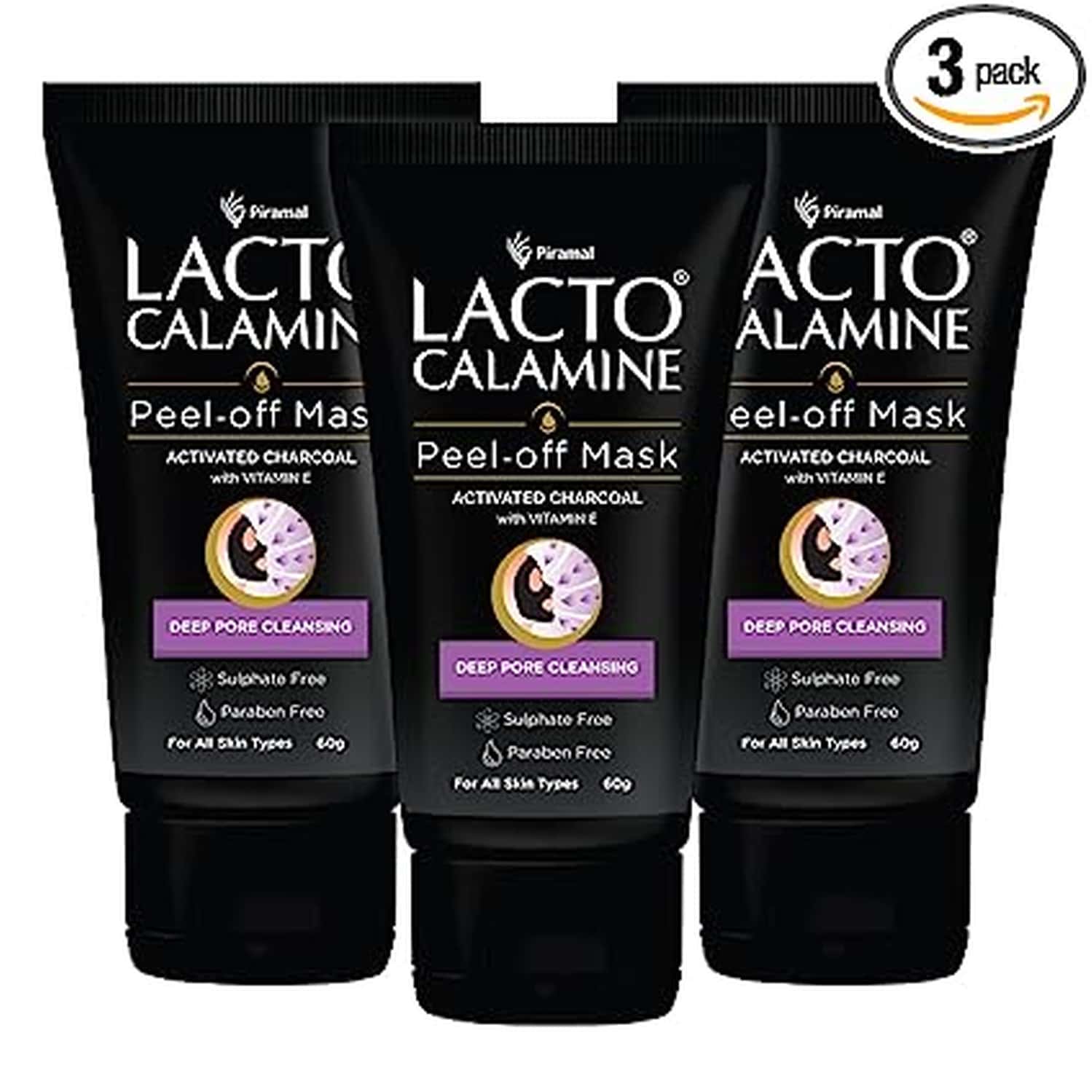 Lacto Calamine Face Peel Off Mask With Activated Charcoal & Vitamin E 60 G | Pack Of 3