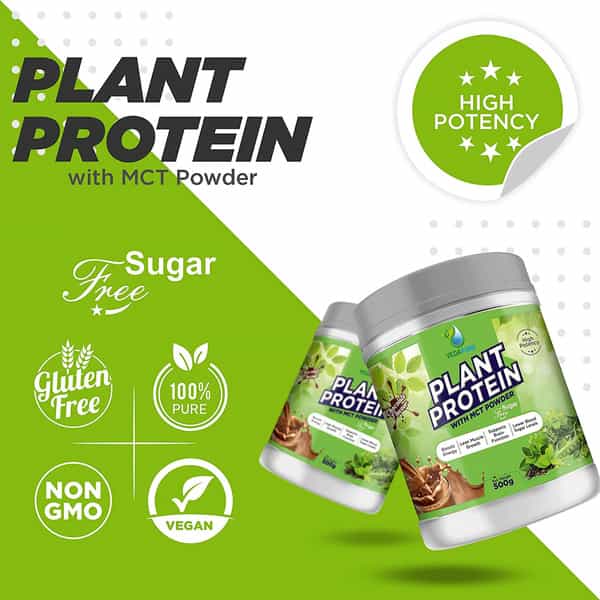 Vedapure 100% Plant Protein Based With Mct Powder Chocolate 500 Gm (Pack Of 1)