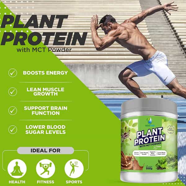 Vedapure 100% Plant Protein Based With Mct Powder Chocolate 500 Gm (Pack Of 1)