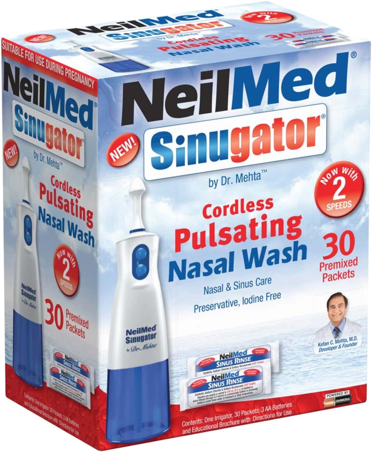 Neilmed Sinugator Cordless Pulsating Nasal Wash With 30 Premixed Packets