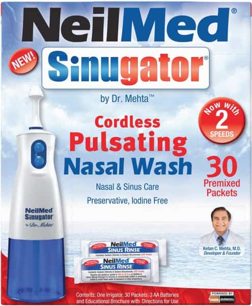Neilmed Sinugator Cordless Pulsating Nasal Wash With 30 Premixed Packets
