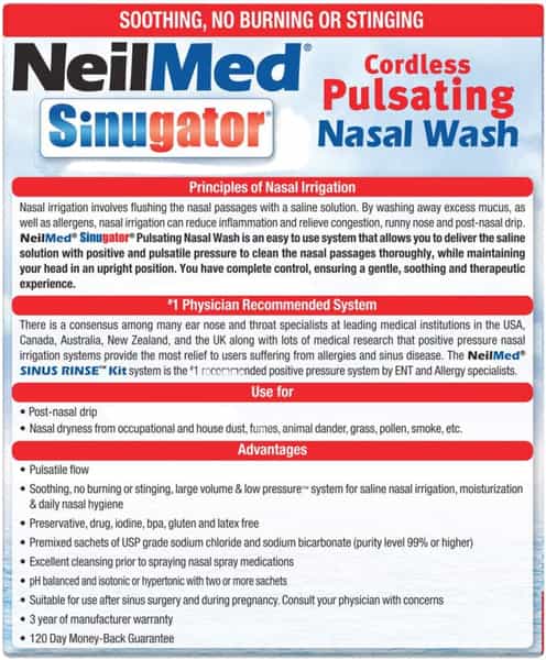 Neilmed Sinugator Cordless Pulsating Nasal Wash With 30 Premixed Packets