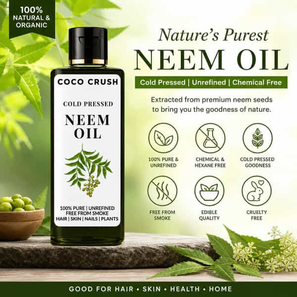 Coco Crush Neem Oil Cold-Pressed For Skin Care | Pimples & Scalp Treatment -100Ml