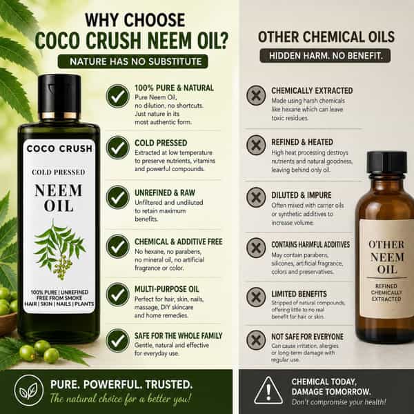 Coco Crush Neem Oil Cold-Pressed For Skin Care | Pimples & Scalp Treatment -100Ml