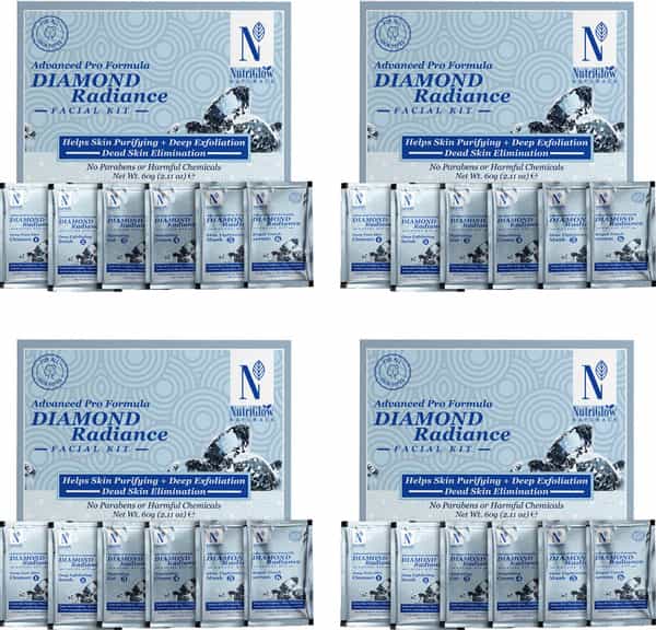 Nutriglow Natural's Advanced Pro Formula Pack Of 4 Diamond Radiance Facial Kit (60Gm) Each