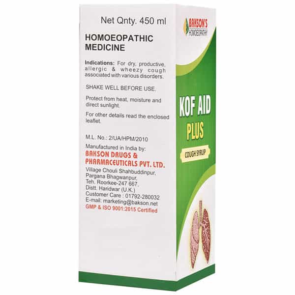 Dr Bakshi's Bakson Homoeopathy Kof Aid Plus Syrup 450 Ml