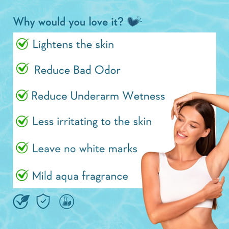 Wishcare Under Arm Roll On Serum - 5% Aha, 3% Kojic Acid - Underarm Lightening & Odour Control -Aqua
