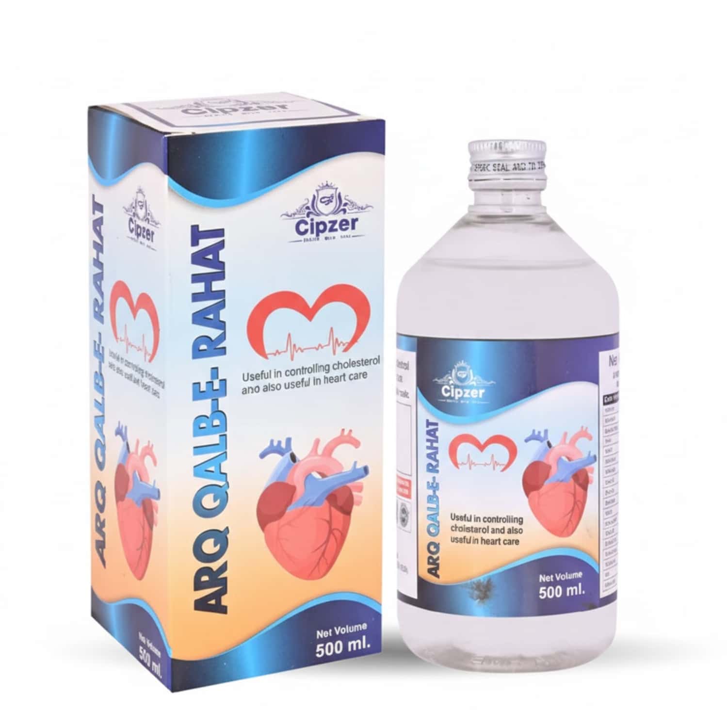 Cipzer Arq Qalb-e-rahat 500ml | Herbal Tonic For Heart Health| Cholesterol & Circulation Support