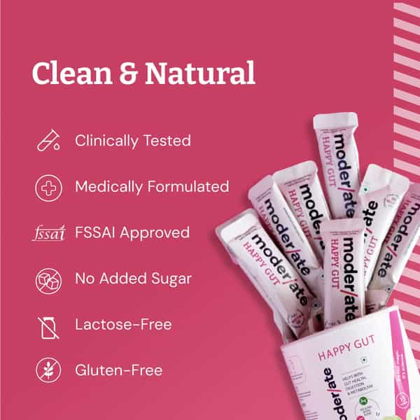 Moderate Happy Gut Supplement |Promotes Gut Health| 20 Billion Cfu, 9 Diverse Probiotics + Prebiotic