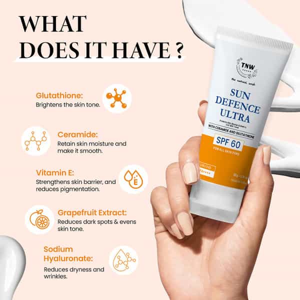 Tnw The Natural Wash Sun Defence Spf 60 Cream | Uva/Uvb Protection & No White Cast 50 Gm