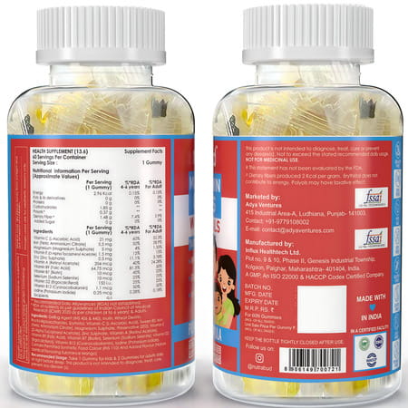 Nutrabud Multivitamin Gummies | No Sugar | Immunity | Growth & Energy | Mango Flavor | 60 Gummies