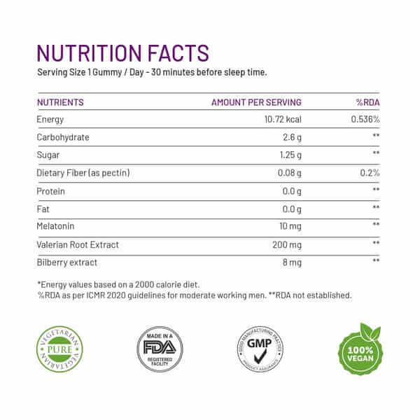 Bliss Welness Calm Bliss Sleep Gummies | Better Sleep Cycle | Melatonin 10Mg (Mixed Fruit Veg) - 30N