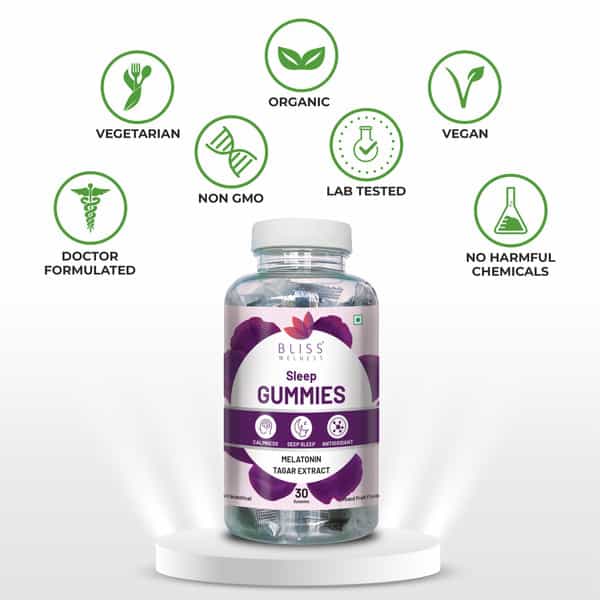 Bliss Welness Calm Bliss Sleep Gummies | Better Sleep Cycle | Melatonin 10Mg (Mixed Fruit Veg) - 30N
