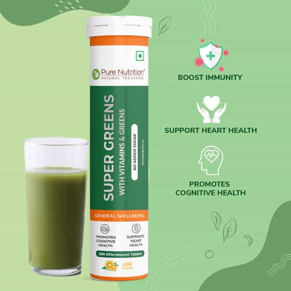 Pure Nutrition Super Greens 20 Effervescent Tablets With Vitamins | Herbs & Superfoods (20 Tablets)