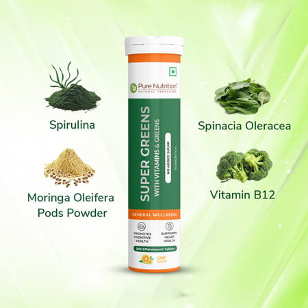 Pure Nutrition Super Greens 20 Effervescent Tablets With Vitamins | Herbs & Superfoods (20 Tablets)