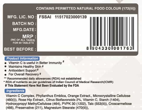 Pharmgrade Vitamin C Complex With Natural Amla Rosehip & Orange Peel Extract - 60 Tablets