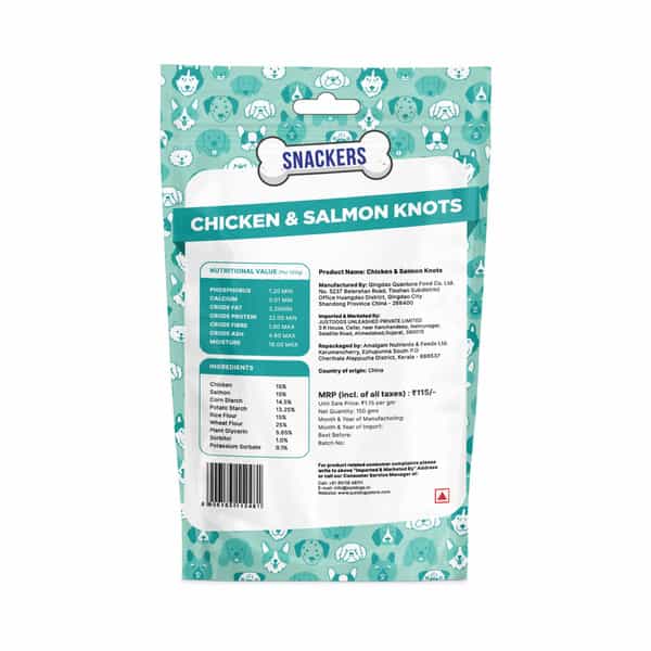 Snackers Dental Knotted Bones With Chicken & Salmon Flavour Dog Treats | 70 G