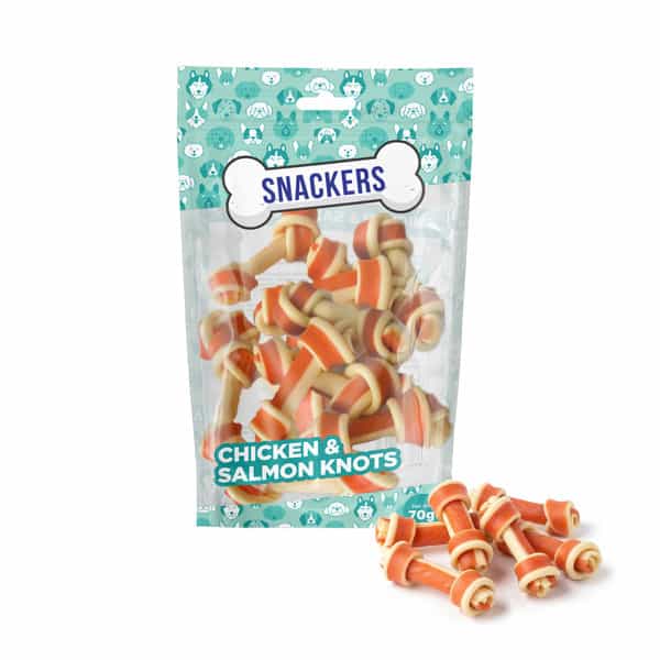 Snackers Dental Knotted Bones With Chicken & Salmon Flavour Dog Treats | 70 G