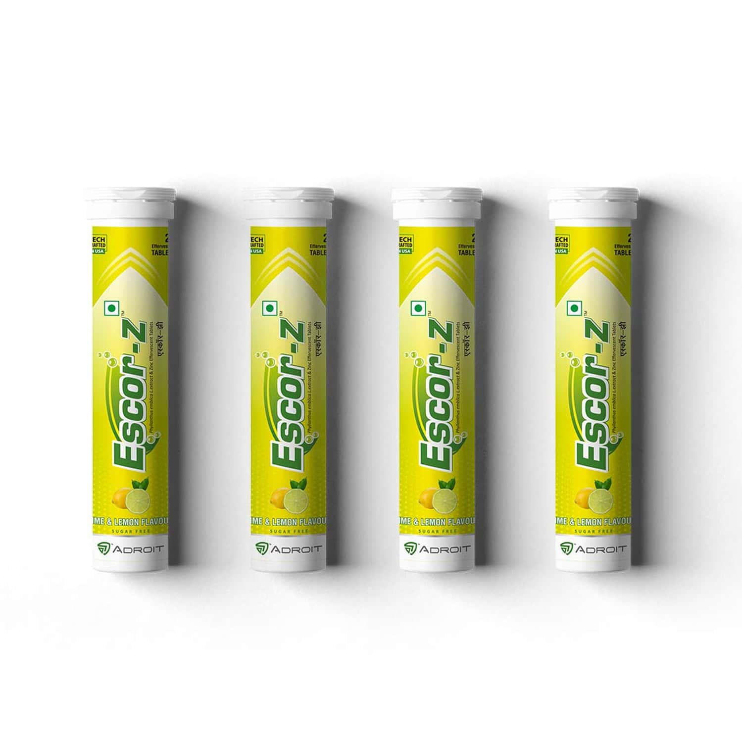 Escor Z Effervescent Tablets - Lime & Lemon Flavor - 20 Tablets (Pack Of 4)