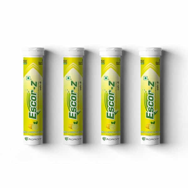 Escor Z Effervescent Tablets - Lime & Lemon Flavor - 20 Tablets (Pack Of 4)