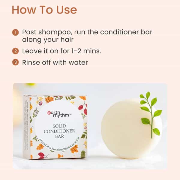 Earth Rhythm Solid Conditioner Bar - Argan & Black Castor Oil Without Tin - 80 Gm