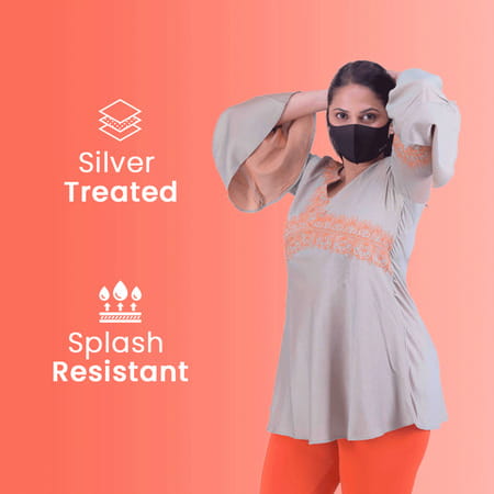 Frido Ultra Comfortable Silver+ Unisex 1 Gray + 1 Black Face Mask Combo|Large Size|Reusable|Imported
