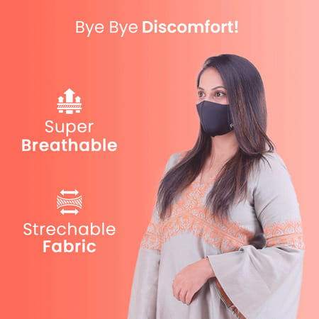 Frido Ultra Comfortable Silver+ Unisex 1 Gray + 1 Black Face Mask Combo|Large Size|Reusable|Imported