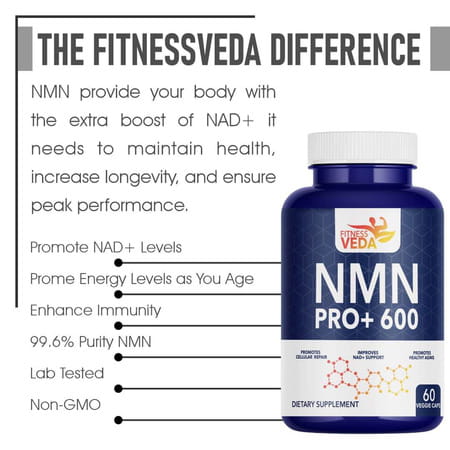Fitnessveda Nmn Pro+ 600mg 99.9% Ultra Pure | Cellular Repair | Boost Nad+ Energy Levels