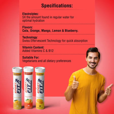 Sportfit Effervescent Electrolyte Tablet - Sugar-Free Hydration | 5X Electrolytes - Orange - 20N